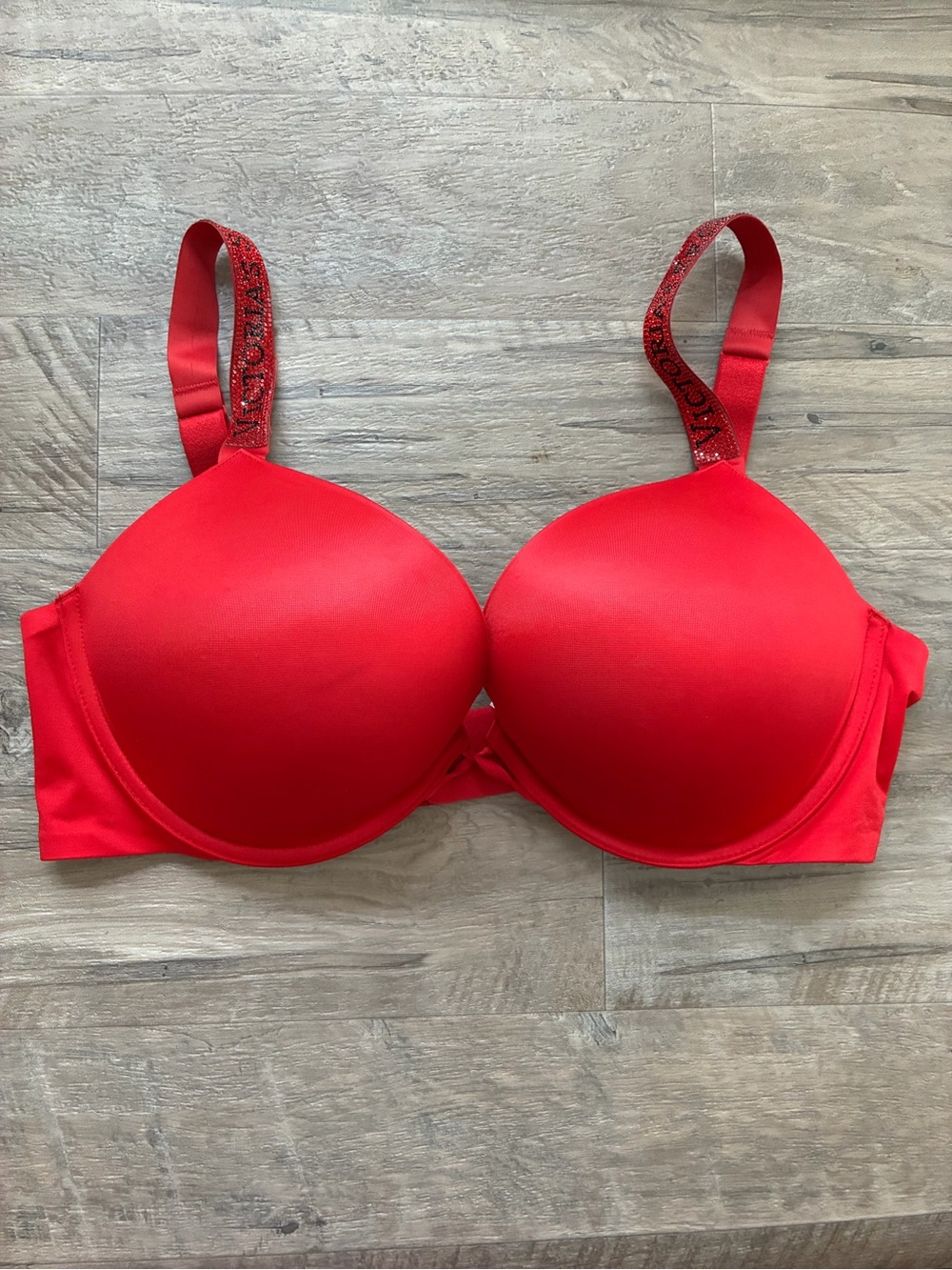 Victoria Secret Satin Bombshell Plunge Logo Diamonte Strap Bra